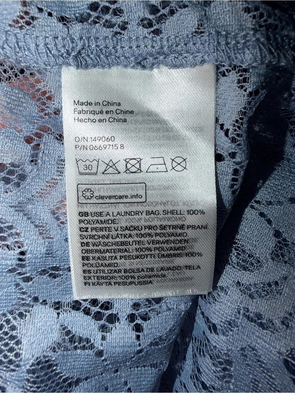 H&M Dusty Blue Lace Sheer Long-Sleeve Blouse Flared Sleeves